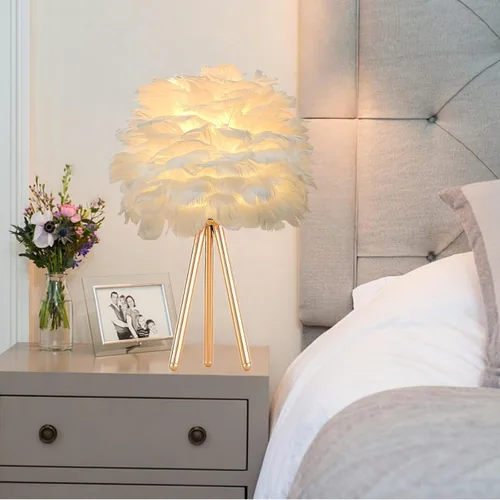 Miniatura 6 de ZYLEIESENBAO - Lámpara de pluma blanca con textura de piel de mesa H16'' Moderna lámpara de escritorio de princesa con trípode, luz esponjosa
