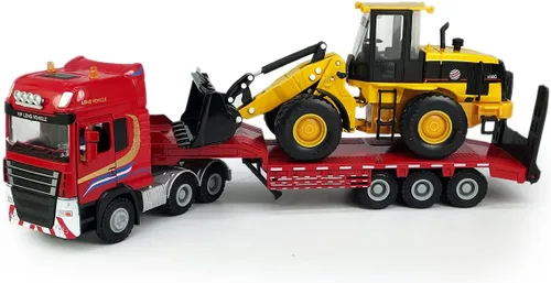 Camión de Plataforma Juguete con Cargador de Excavadora Tractor Bulldozer Semi Remolque Camión de Transporte Remolque Metal Vehículos de