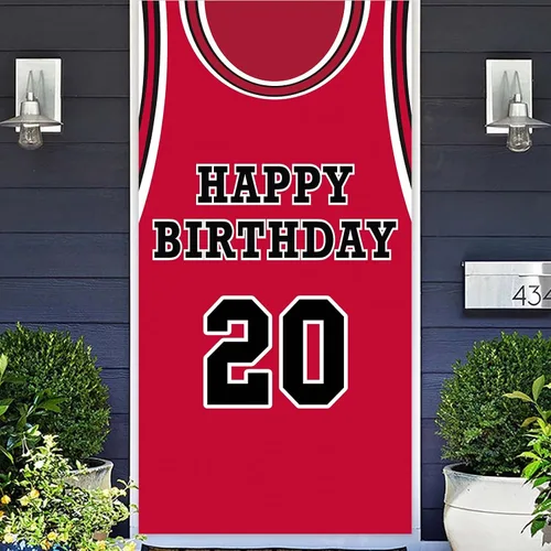 Miniatura 16 de Cartel de feliz cumpleaños 10 pancarta de fondo rojo de baloncesto estrella jugador de deportes decoración para hombre niño 10 cumpleaños