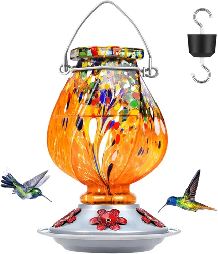 Miniatura 12 de BOLITE - Alimentador de colibríes, de vidrio soplado a mano, diseño torcido, para exteriores, con trampa para hormigas y cinco puertos de Azul