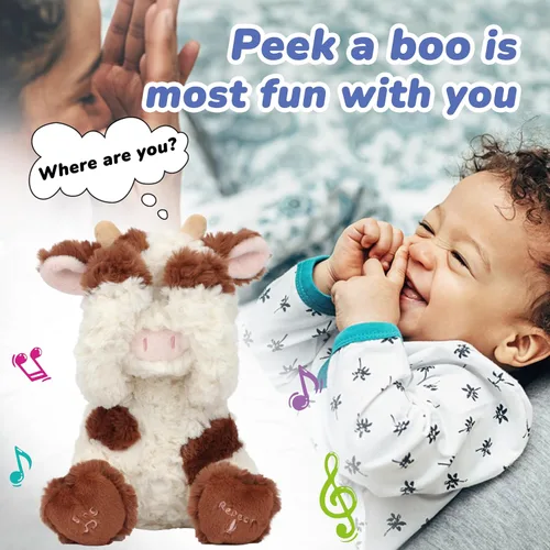 Miniatura 6 de Hopearl Peek A Boo Cow interactivo repite lo que dices, diario de peluche, juguete musical que canta y habla, adorable regalo eléctrico para niños