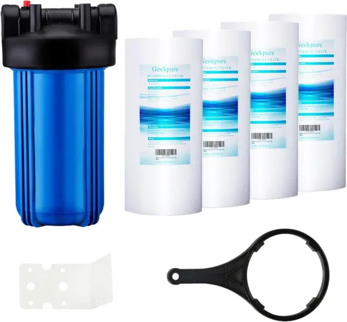 Geekpure Sistema de filtro de agua para toda la casa de 10 pulgadas con 4 filtros de sedimentos de PP: puerto de 4.5 x 10 pulgadas - 3/4 pulgadas