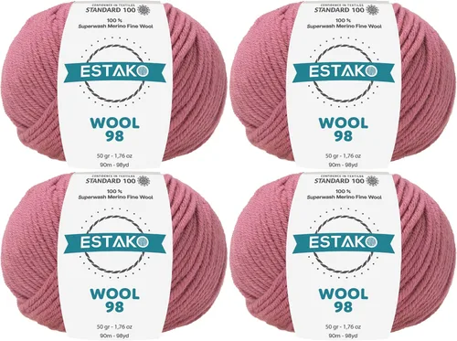 Miniatura 24 de Estako Lana 98 100% Lana Merina Superwash Lana Media Lana Lana Suave Tejido y Crochet Hilo 1.76 oz (50gr) 98 yds (295.3 ft) (6147 - Off White)