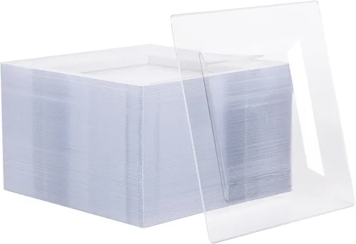 Miniatura 8 de Paquete de 100 platos cuadrados de plástico de postre rosa, platos desechables de 6.5 pulgadas, platos resistentes para fiestas, bodas, Navidad
