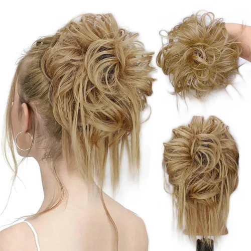 Lativ Extensiones de cabello con banda de goma elástica, moño rizado, ondulado, moño sintético para mujeres y niñas (rubio miel)