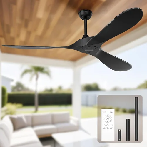 Miniatura 7 de Obabala Ventilador de techo negro para exteriores, ventiladores de techo de 52 pulgadas, sin luz con control remoto, 3 cuchillas, motor CC
