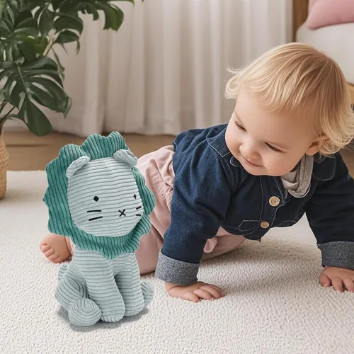 Miniatura 5 de SILI FACTORY - Peluche de león de pana (verde) de 11" para bebé, niño pequeño, niños, adultos - Juguetes de león de pana: adorable juguete hecho