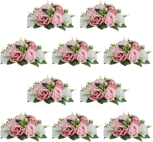 Miniatura 71 de NUPTIO Centros de mesa de flores blancas para mesas: 6 piezas de arreglo de bolas de flores artificiales para fiesta de boda, rosa floral falsa