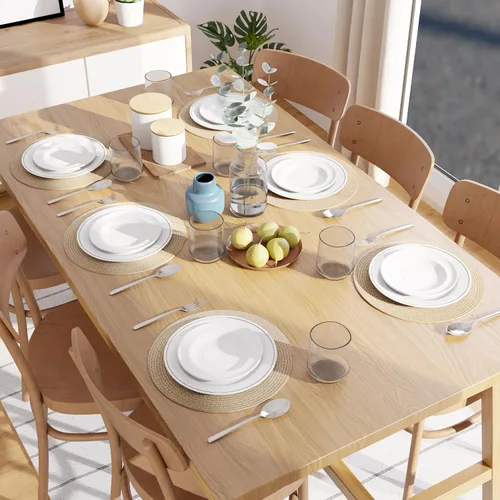 Miniatura 2 de Encasa XO Juego de 6 manteles individuales de comedor, manteles individuales de algodón, 13 pulgadas de diámetro, color beige, cargadores hechos a