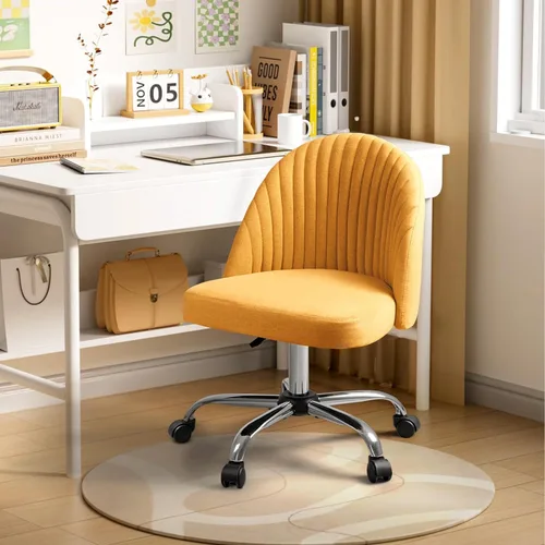 Miniatura 2 de JUMMICO Silla de escritorio para oficina en casa, silla de tocador, tapizada, ajustable, con respaldo medio, giratoria, sin brazos, sillas