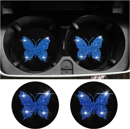 BESULEN Posavasos de Mariposa para Automóvil, Paquete de 2 Posavasos Universales de 2.75 Pulgadas Antideslizantes para Portavasos, Alfombrilla de