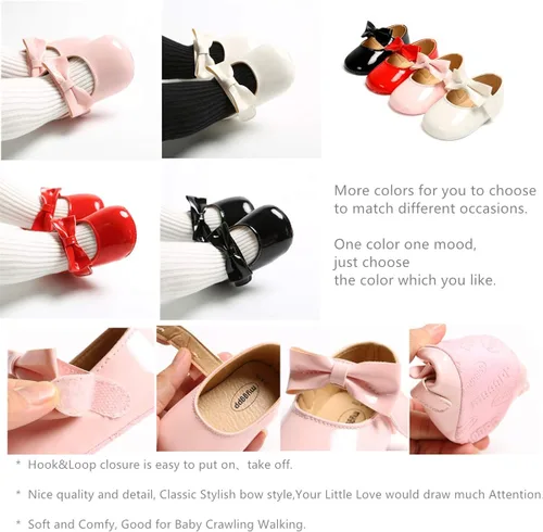 Miniatura 5 de Ohwawadi Zapatos de bebé para niña, zapatos planos Mary Jane de princesa para vestido de boda, zapatos de cuna para recién nacidos, bebés, bebés