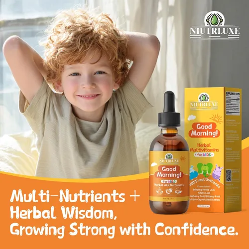 Miniatura 7 de Natural Kids Herbal Morning Drops – Verdes líquidos diarios + mezcla de superalimentos antioxidantes con saúco, espirulina, goji y arándano, suave