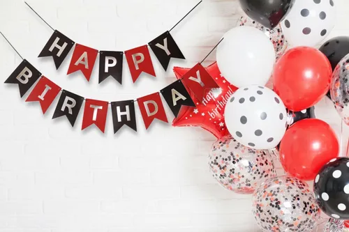 Miniatura 5 de Cartel de feliz cumpleaños de color rojo, plateado y negro, decoración para niños, niñas, hombres y mujeres, aniversario, fiesta de cumpleaños
