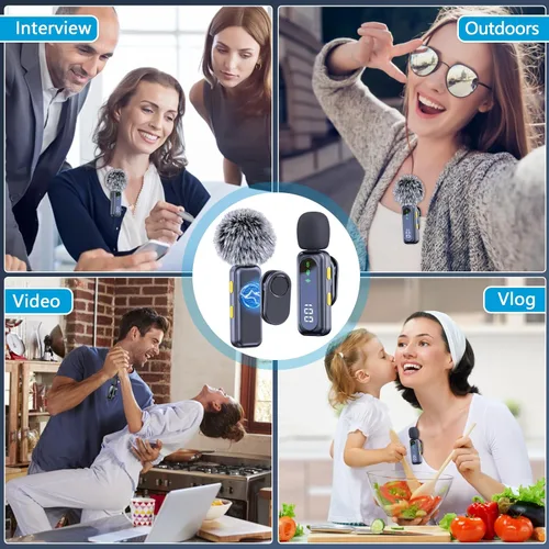 Miniatura 6 de RICCHI Micrófono Lavalier inalámbrico para iPhone, iPad y teléfono Android, 2 mini micrófonos con reducción de ruido micrófono de solapa