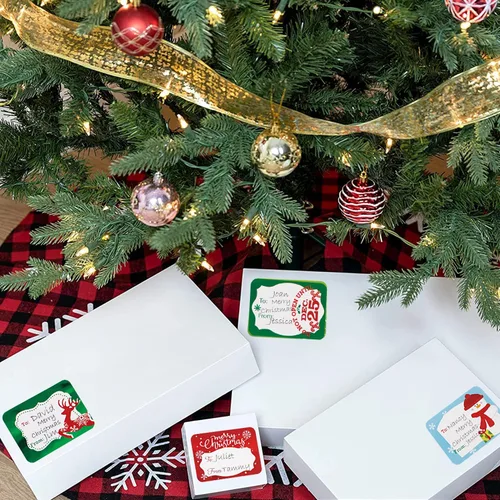 Miniatura 8 de 16 cajas de regalo blancas a granel con tapas para envolver ropa extra grande y 80 etiquetas adhesivas de Navidad