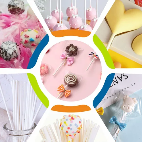 Miniatura 7 de 100 unidades de palos de piruleta de papel blanco de 6 pulgadas, palos para pastel de piruleta, palos de chupete para galletas, caramelo arcoíris