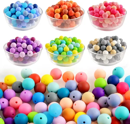 ZIFTY 150 cuentas de silicona para hacer llaveros de 0.59 pulgadas, 30 colores, cuentas focales de silicona redondas sueltas para bolígrafos, collar