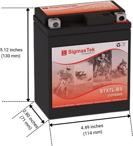 Miniatura 2 de GTX7L-BS - Batería para motocicleta SLA compatible con SigmasTek, STX7L-BS 100CCA