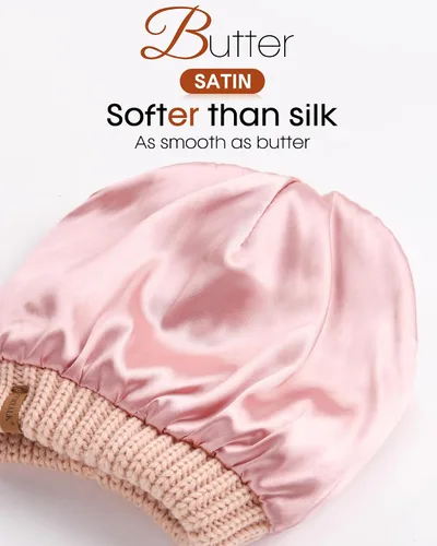 Miniatura 12 de FURTALK Gorro de invierno para mujer, con forro de satén, tejido trenzado, grueso, holgado, gorro cálido