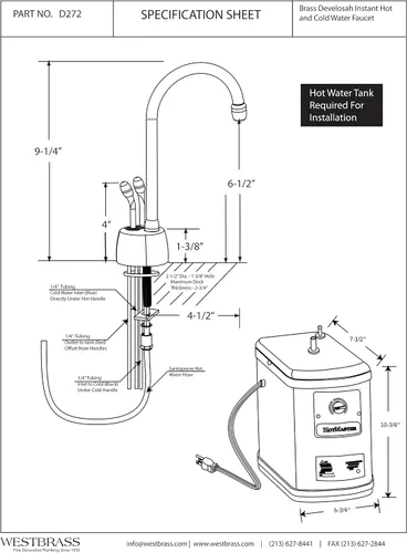 Miniatura 2 de Westbrass D272H-12 Develosah - Dispensador de agua caliente y fría de 2 manijas de 9 pulgadas con tanque de calentamiento instantáneo, 1 paquete