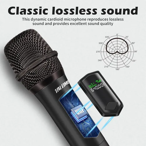 Miniatura 3 de talomen Micrófonos inalámbricos, micrófono dual profesional de karaoke para cantar, sistema de micrófono dinámico inalámbrico de mano con receptor