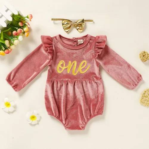 Miniatura 28 de GRNSHTS Ropa de primer cumpleaños para niña de terciopelo de un año de edad, mameluco de manga larga + diadema, 2 piezas de trajes de pastel