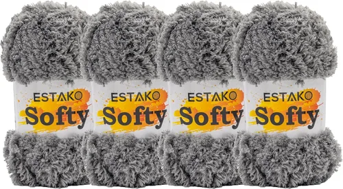 Miniatura 40 de Estako Softy 100% Poliéster Esponjoso Suave Grueso Peso #5 Hilado para Crochet y Tejido 3.52 oz (100 gr) 98 Yds (90 m) (9110 - Blanco)