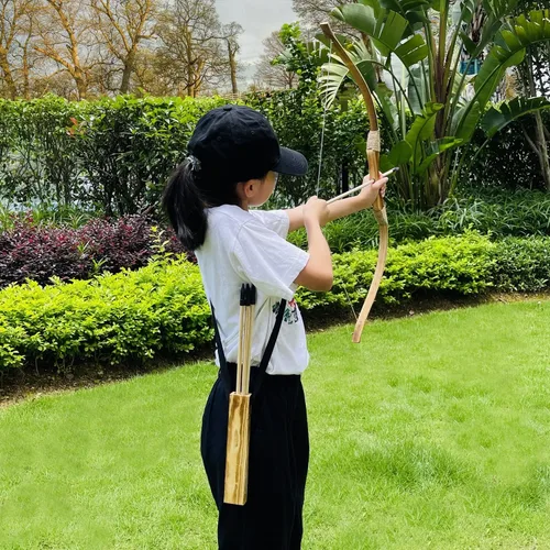 Miniatura 5 de Kids Bow and Arrow Set, 32 Inch Archery Set Handmade Wooden Toy Bow and Arrow for Kids 4-6 8-12, Cosplay Game Costume Prop Play, 1 Bows 1 Quivers