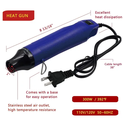 Miniatura 3 de Pistola de calor para tubos retráctiles - 328 piezas de tubos termorretráctiles de cableado 2:1 + pistola de calor de envoltura retráctil de 300 W