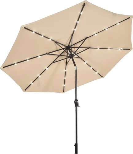 Miniatura 12 de Tangkula Sombrilla solar de patio de 10 pies, sombrilla de mercado de mesa al aire libre con 24 luces LED, ajuste de inclinación, mango de manivela