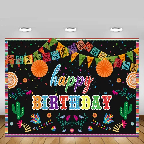 Miniatura 5 de MEHOFOND Telón de fondo de fiesta mexicana para fiesta de cumpleaños, suministros de decoración de fiesta, pancarta colorida para fotografía