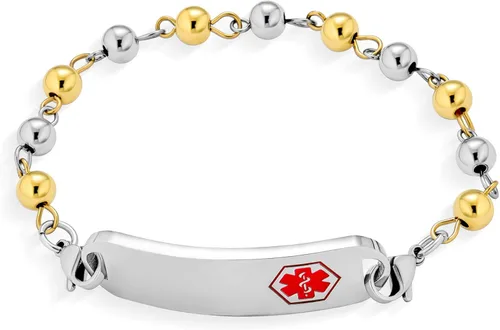 Miniatura 2 de Pulsera de cadena de eslabones personalizable con identificación de alerta médica para mujer, de acero inoxidable, 7.5 pulgadas
