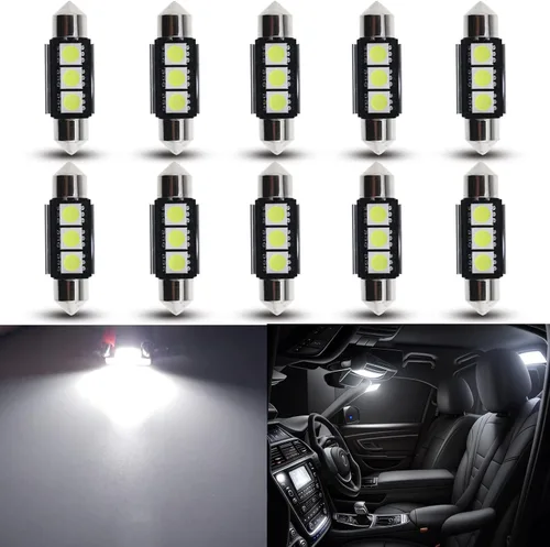 Miniatura 10 de Bombillas LED Festoon 6411 6418 C5W de 9 a 30 V extremadamente brillantes, sin errores, 1.5 pulgadas, 1.417 in para luces de cúpula de mapa