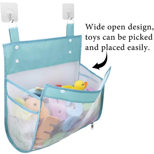 Miniatura 3 de Organizador de juguetes de baño, múltiples formas de colgar, soporte de juguetes de baño de apertura extragrande, bolsa de almacenamiento de Azul