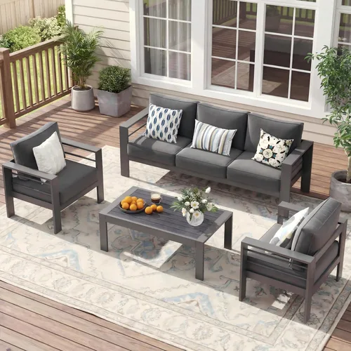 Miniatura 34 de Solaste Juego de muebles de patio de aluminio para todo tipo de clima, moderno juego de muebles de metal para exteriores con asientos profundos