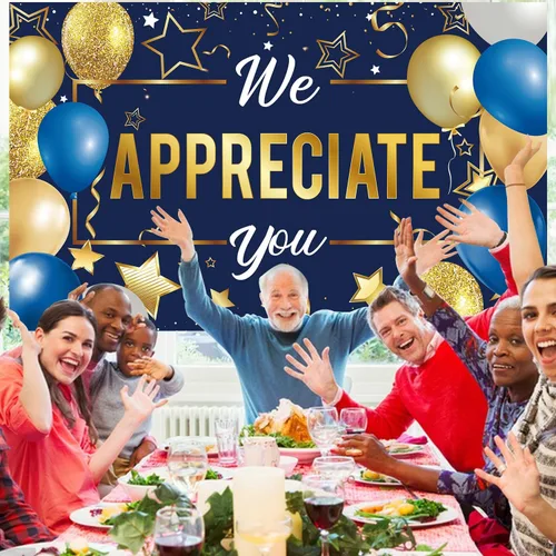 Miniatura 3 de Cartel de fondo con texto en inglés "We Appreciate You", decoraciones de fiesta de agradecimiento con texto en inglés "We Appreciate You", pancarta