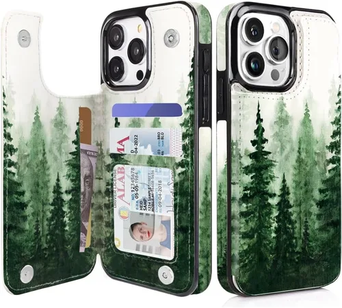 Miniatura 60 de uCOLOR Funda compatible con iPhone 15 de 6.1 pulgadas con ranura para tarjetero, función atril, doble cierre magnético y bloqueo RFID, funda de 6.1