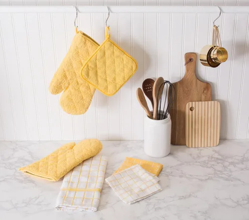 Miniatura 2 de DII - Agarradera acolchada, 100% algodón, colección Terry básica, amarilla, juego de 3 piezas Amarillo