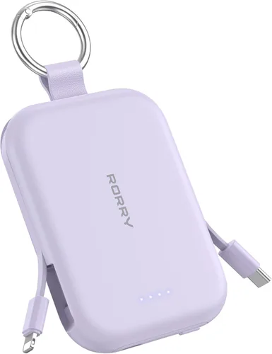 Miniatura 9 de RORRY Cargador portátil, batería externa de 5000mAh con cables incorporados, paquete de batería de llavero de viaje para iPhone 17/16/15/14/13/12