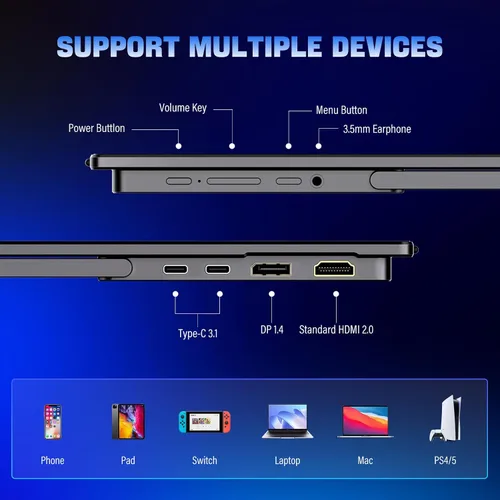 Miniatura 7 de InnoView Monitor portátil 2K para laptop de 18.5 pulgadas, 2560 x 1440p, QHD 120Hz, 100% sRGB, USB-C, HDMI, estándar, HDMI, segunda pantalla