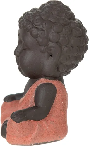 Miniatura 8 de FENGSHUI-CAISHEN Estatua de Little Buddha, figura de Buda bebé, arcilla hecha a mano para meditar decoración de escritorio zen para interiores Rojo