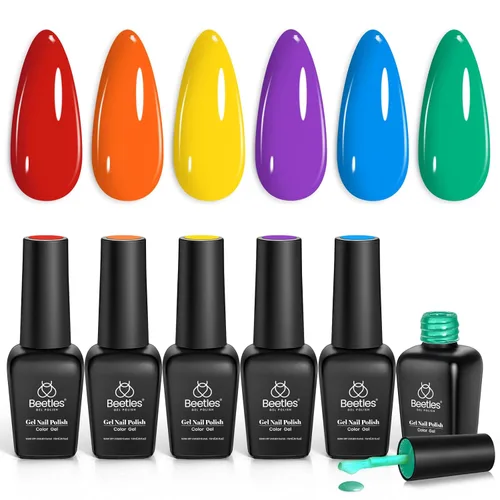 Miniatura 42 de Beetles - Juego de esmalte de uñas de gel de 6 colores, ojo de gato plateado, gel transparente rojo, rosa, amarillo, verde, negro, con efecto