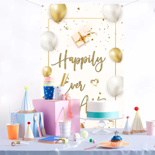 Miniatura 6 de INNORU Decoración de pancarta de puerta con texto en inglés "Happily Ever After", decoración de cubierta de puerta de fiesta de boda, letrero
