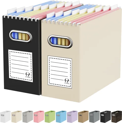 Miniatura 15 de Oterri Caja organizadora de archivos de cartón para colgar carpetas de archivos, tamaño carta, caja de archivos para escritorio de computadora, Gris
