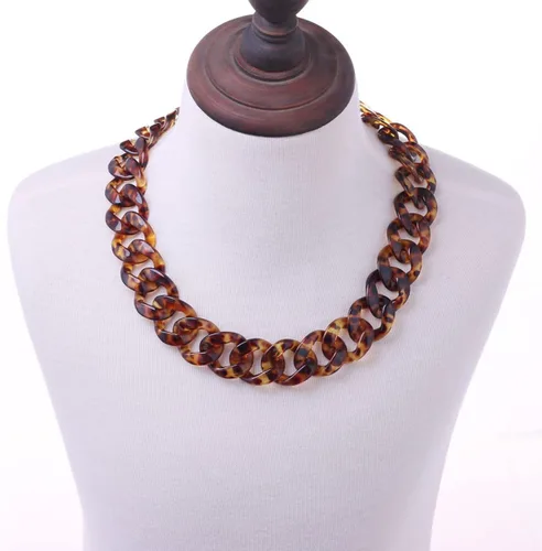 Miniatura 4 de Collar de cadena con estampado de leopardo acrílico, tablero de ácido acético, estampado de leopardo, collar de cadena de eslabones de clip