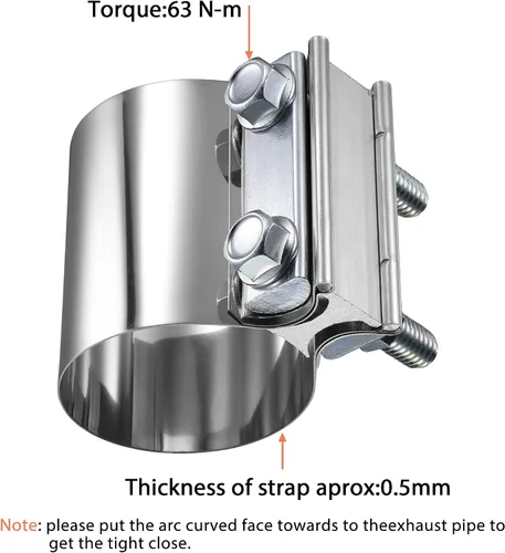 Miniatura 6 de Abrazadera de escape de 2.5 pulgadas, acoplador de manguito de abrazadera de banda de unión a tope de 2 1/2 pulgadas, acero inoxidable 304