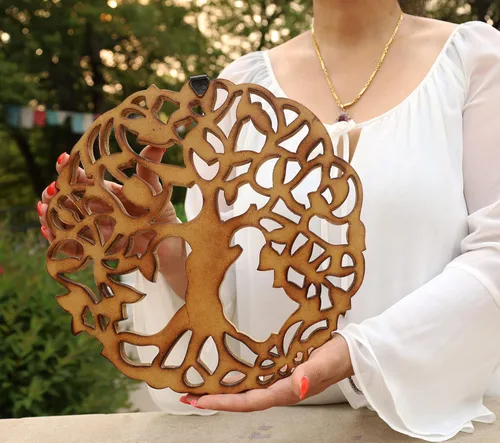 Miniatura 2 de DharmaObjects Árbol celta de madera hecho a mano de la vida decoración de pared colgante de arte (marrón)