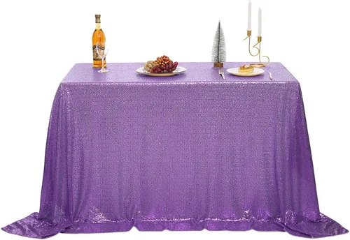 nanbowang Mantel de lentejuelas color morado claro para fiestas, rectangular, superposición de tela de lentejuelas, manteles de mesa de cumpleaños,