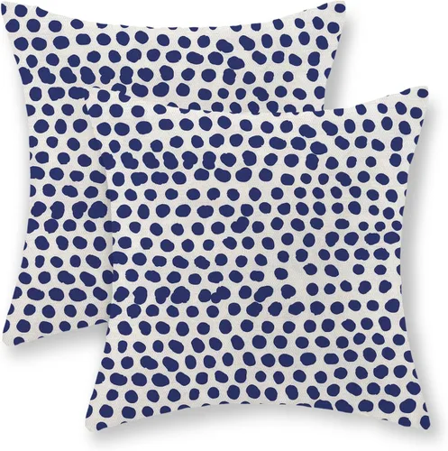 Miniatura 20 de CXMEIFLY Fundas de almohada de lunares 16x16 pulgadas, juego de 2 fundas de almohada azules y crema para exteriores, fundas de almohada decorativas
